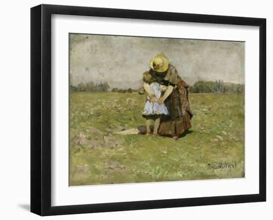 In Mother's Arms (Wife and Daughter of the Artist in Dachau), 1886 (Painting)-Heinrich Johann von Zugel-Framed Giclee Print