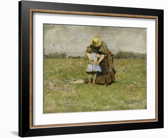 In Mother's Arms (Wife and Daughter of the Artist in Dachau), 1886 (Painting)-Heinrich Johann von Zugel-Framed Giclee Print