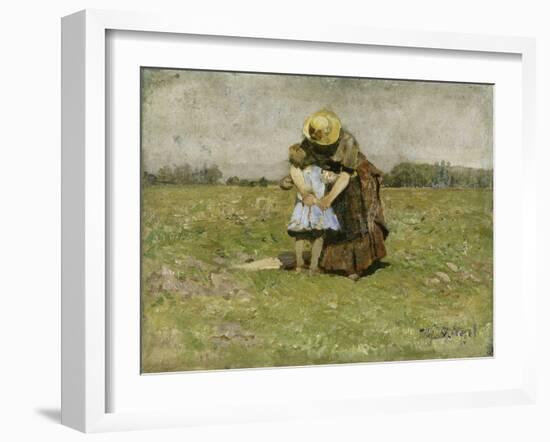 In Mother's Arms (Wife and Daughter of the Artist in Dachau), 1886 (Painting)-Heinrich Johann von Zugel-Framed Giclee Print