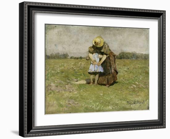 In Mother's Arms (Wife and Daughter of the Artist in Dachau), 1886 (Painting)-Heinrich Johann von Zugel-Framed Giclee Print