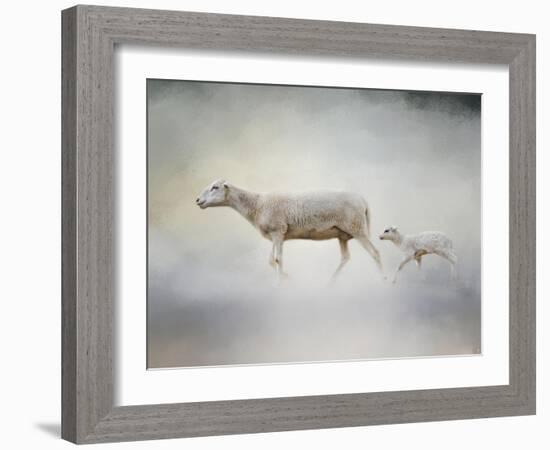 In My Mothers Footsteps Sheep and Lamb-Jai Johnson-Framed Giclee Print