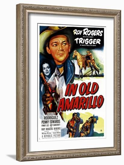 IN OLD AMARILLO, US poster, from left: Estelita Rodriguez, Roy Rogers, 1951-null-Framed Art Print