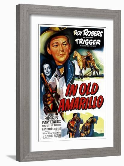 IN OLD AMARILLO, US poster, from left: Estelita Rodriguez, Roy Rogers, 1951-null-Framed Art Print