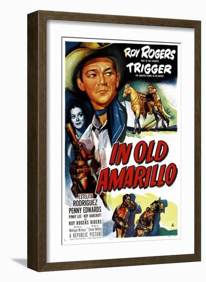 IN OLD AMARILLO, US poster, from left: Estelita Rodriguez, Roy Rogers, 1951-null-Framed Art Print