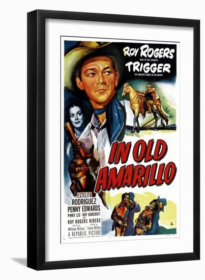 IN OLD AMARILLO, US poster, from left: Estelita Rodriguez, Roy Rogers, 1951-null-Framed Art Print