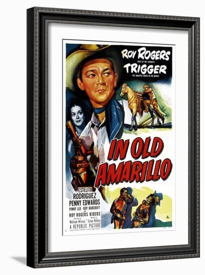 IN OLD AMARILLO, US poster, from left: Estelita Rodriguez, Roy Rogers, 1951-null-Framed Art Print