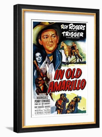 IN OLD AMARILLO, US poster, from left: Estelita Rodriguez, Roy Rogers, 1951-null-Framed Art Print