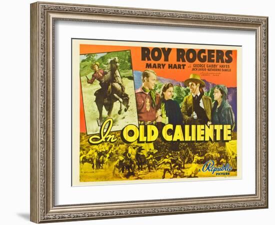 IN OLD CALIENTE, inset: Roy Rogers, far left: Roy Rogers, second from left: Mary Hart, 1939.-null-Framed Art Print