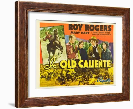 IN OLD CALIENTE, inset: Roy Rogers, far left: Roy Rogers, second from left: Mary Hart, 1939.-null-Framed Art Print