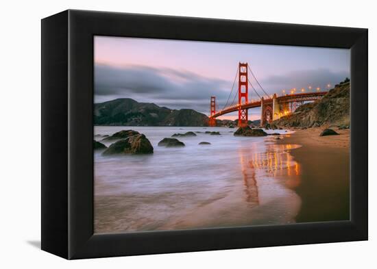 In Reflection at Marshall Beach, Golden Gate Bridge, San Francisco-Vincent James-Framed Premier Image Canvas