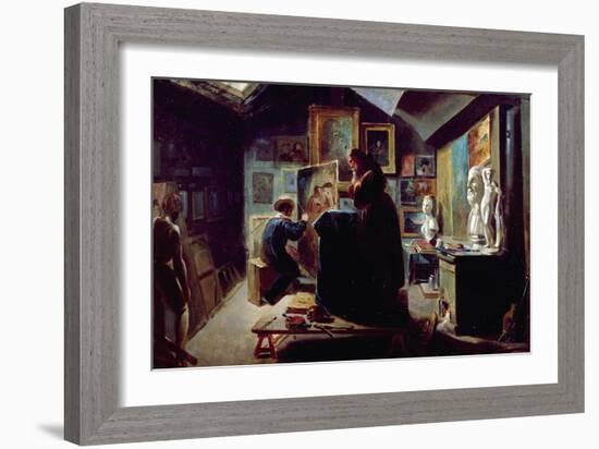 In the Artist's Studio, 1820-30-Achille Deveria-Framed Giclee Print