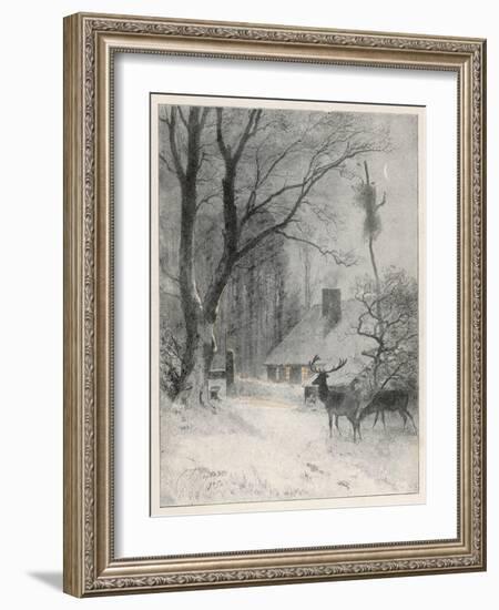 In the Cold Weather the Wild Deer Come Closer to the House-Carl Frederic Aagaard-Framed Art Print