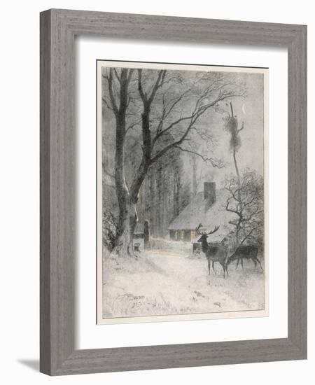 In the Cold Weather the Wild Deer Come Closer to the House-Carl Frederic Aagaard-Framed Art Print