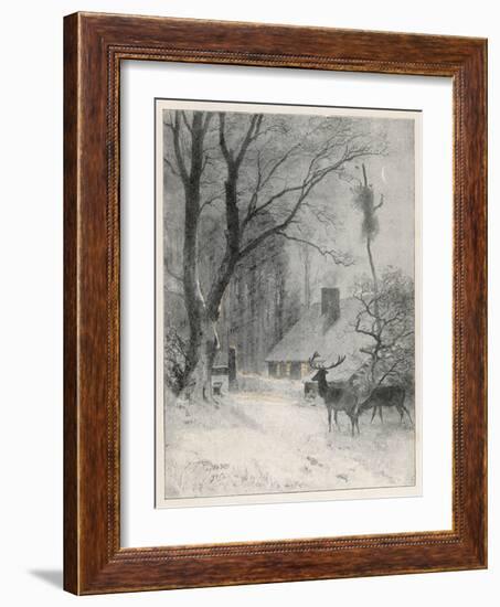 In the Cold Weather the Wild Deer Come Closer to the House-Carl Frederic Aagaard-Framed Art Print