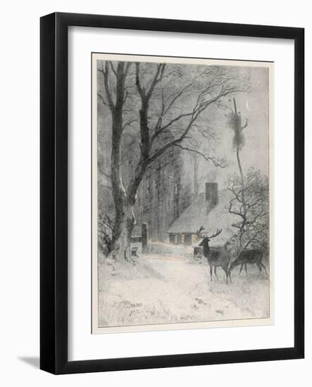 In the Cold Weather the Wild Deer Come Closer to the House-Carl Frederic Aagaard-Framed Art Print