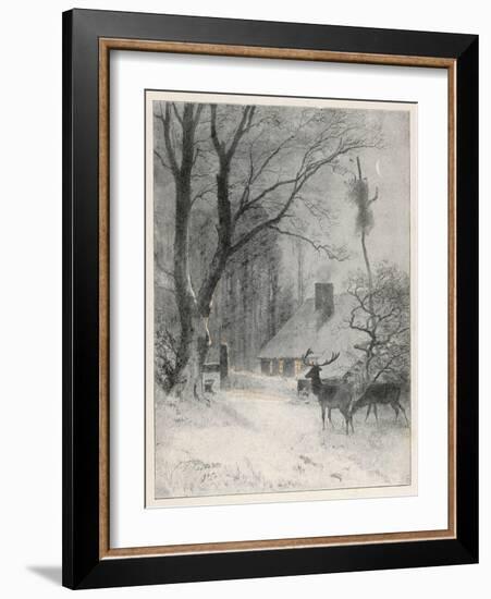 In the Cold Weather the Wild Deer Come Closer to the House-Carl Frederic Aagaard-Framed Art Print