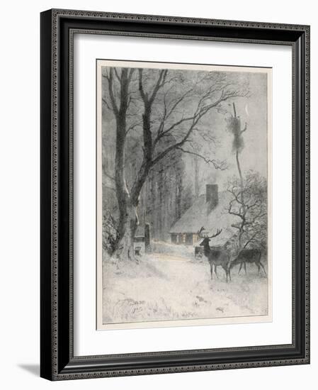 In the Cold Weather the Wild Deer Come Closer to the House-Carl Frederic Aagaard-Framed Art Print