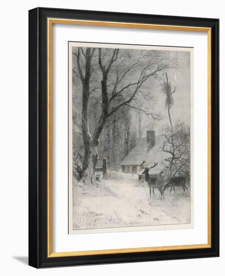 In the Cold Weather the Wild Deer Come Closer to the House-Carl Frederic Aagaard-Framed Art Print