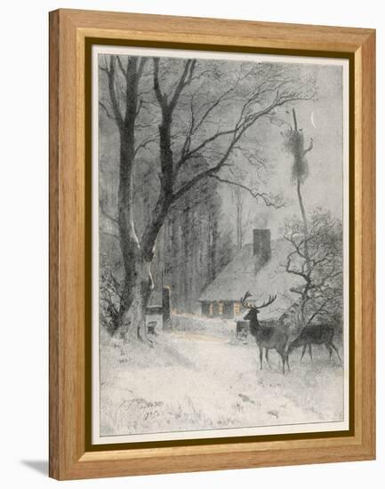 In the Cold Weather the Wild Deer Come Closer to the House-Carl Frederic Aagaard-Framed Stretched Canvas