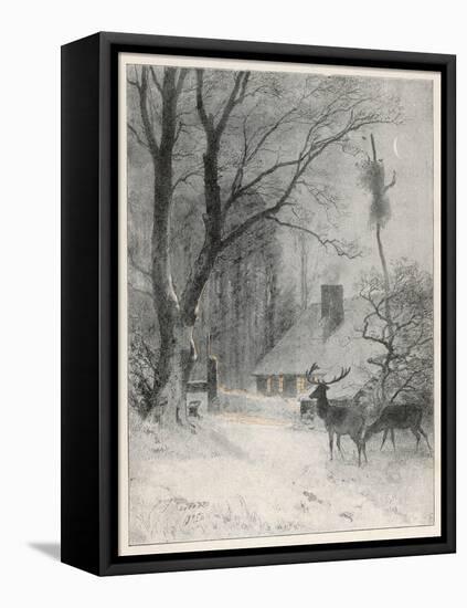 In the Cold Weather the Wild Deer Come Closer to the House-Carl Frederic Aagaard-Framed Stretched Canvas