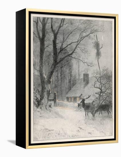 In the Cold Weather the Wild Deer Come Closer to the House-Carl Frederic Aagaard-Framed Stretched Canvas