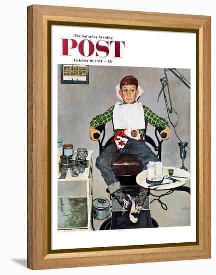 "In the Dentist's Chair" Saturday Evening Post Cover, October 19, 1957-Kurt Ard-Framed Premier Image Canvas