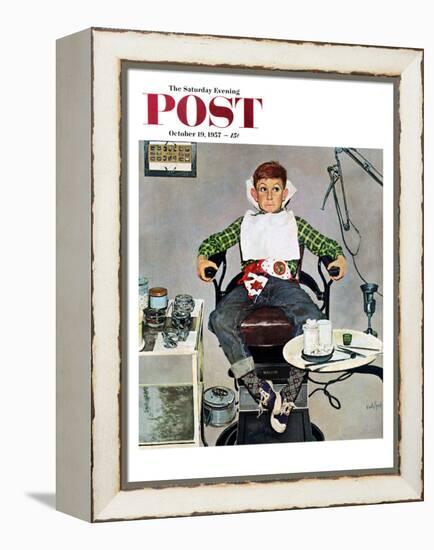 "In the Dentist's Chair" Saturday Evening Post Cover, October 19, 1957-Kurt Ard-Framed Premier Image Canvas