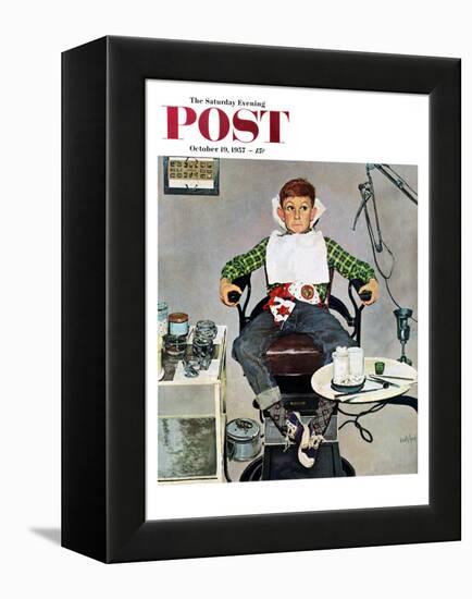 "In the Dentist's Chair" Saturday Evening Post Cover, October 19, 1957-Kurt Ard-Framed Premier Image Canvas