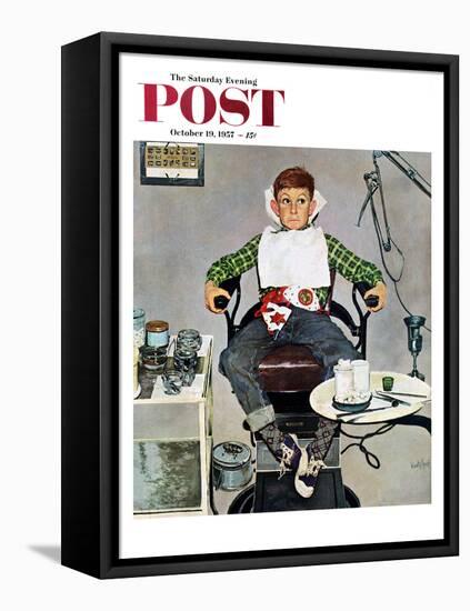 "In the Dentist's Chair" Saturday Evening Post Cover, October 19, 1957-Kurt Ard-Framed Premier Image Canvas