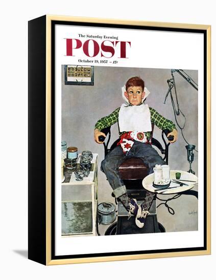 "In the Dentist's Chair" Saturday Evening Post Cover, October 19, 1957-Kurt Ard-Framed Premier Image Canvas