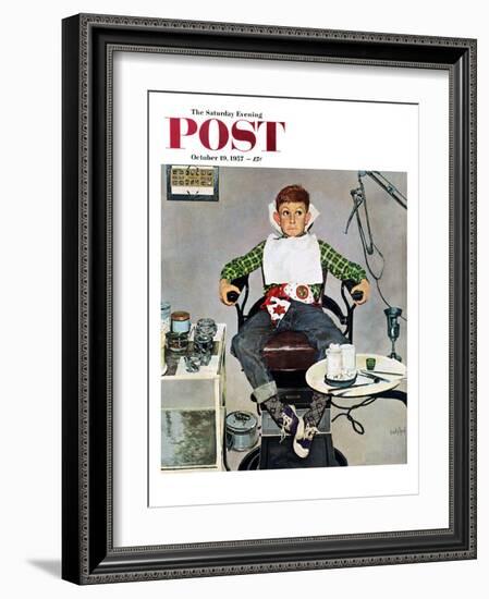 "In the Dentist's Chair" Saturday Evening Post Cover, October 19, 1957-Kurt Ard-Framed Giclee Print