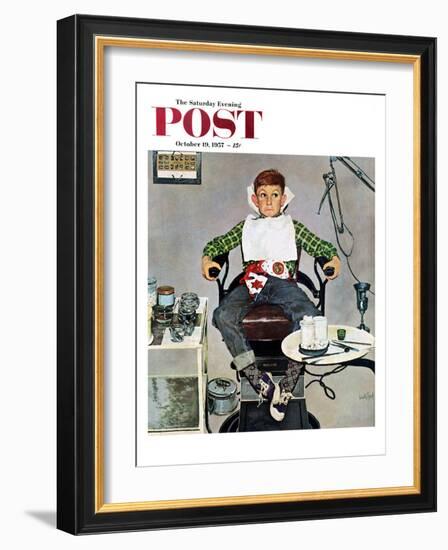 "In the Dentist's Chair" Saturday Evening Post Cover, October 19, 1957-Kurt Ard-Framed Giclee Print