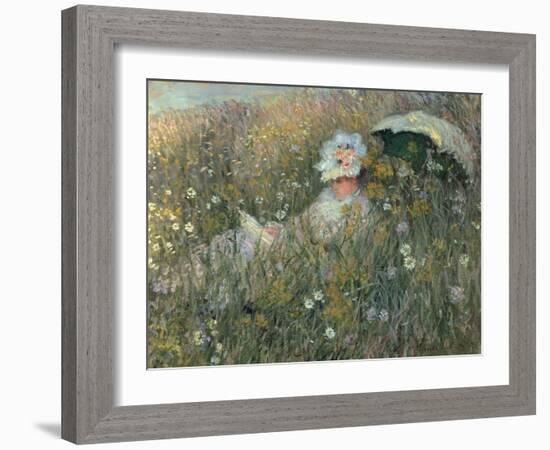 In the Flowering Meadow (Dans La Prairie), 1876-Claude Monet-Framed Giclee Print