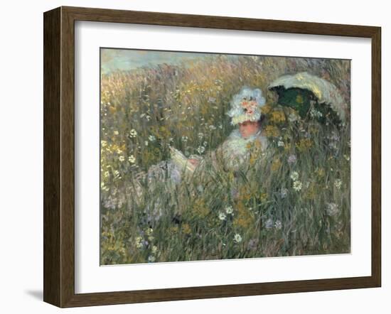 In the Flowering Meadow (Dans La Prairie), 1876-Claude Monet-Framed Giclee Print