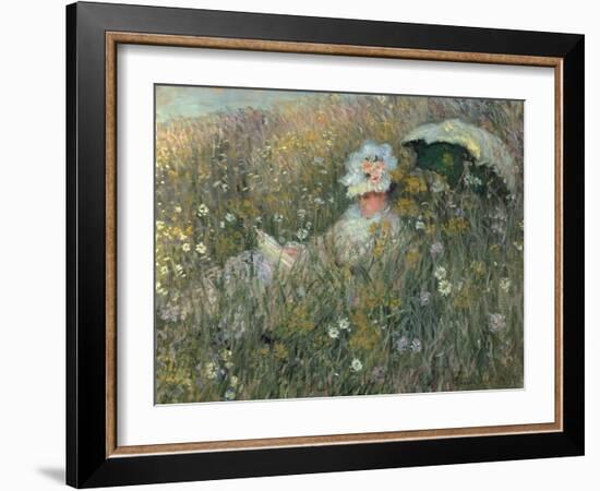 In the Flowering Meadow (Dans La Prairie), 1876-Claude Monet-Framed Giclee Print