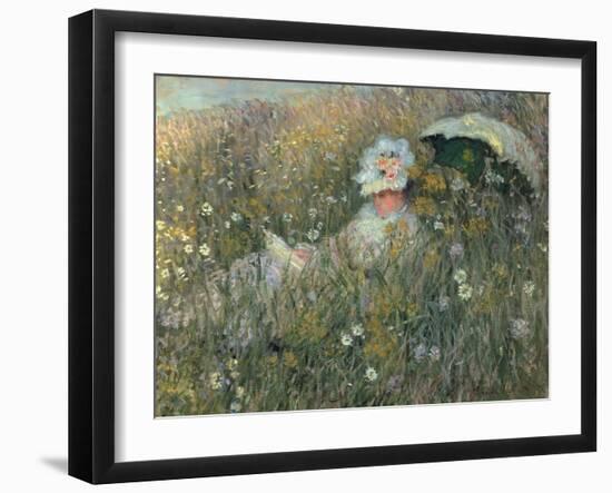 In the Flowering Meadow (Dans La Prairie), 1876-Claude Monet-Framed Giclee Print