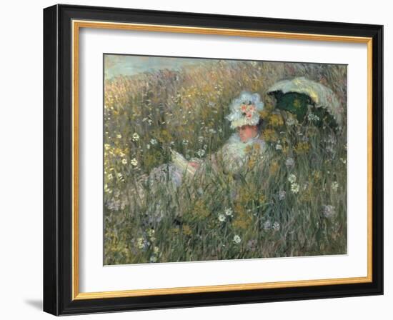 In the Flowering Meadow (Dans La Prairie), 1876-Claude Monet-Framed Giclee Print