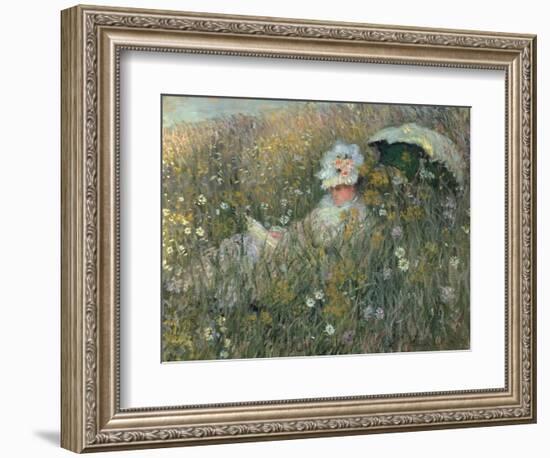 In the Flowering Meadow (Dans La Prairie), 1876-Claude Monet-Framed Giclee Print