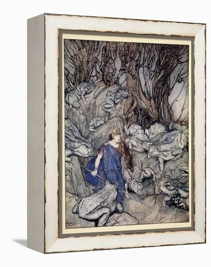 In the Forked Glen into Which He Slipped at Night-Fall He Was Surrounded by Giant Toads-Arthur Rackham-Framed Premier Image Canvas
