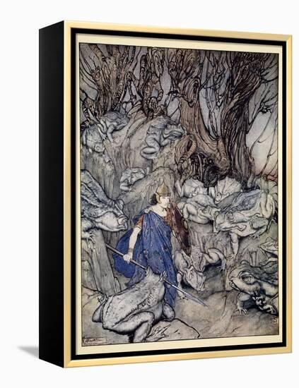 In the Forked Glen into Which He Slipped at Night-Fall He Was Surrounded by Giant Toads-Arthur Rackham-Framed Premier Image Canvas