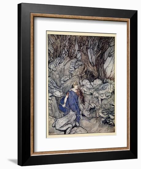 In the Forked Glen into Which He Slipped at Night-Fall He Was Surrounded by Giant Toads-Arthur Rackham-Framed Giclee Print