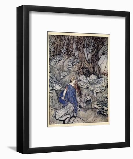 In the Forked Glen into Which He Slipped at Night-Fall He Was Surrounded by Giant Toads-Arthur Rackham-Framed Premium Giclee Print