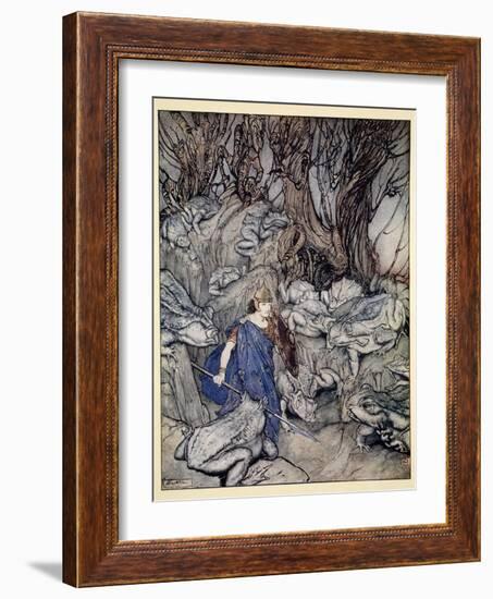 In the Forked Glen into Which He Slipped at Night-Fall He Was Surrounded by Giant Toads-Arthur Rackham-Framed Giclee Print