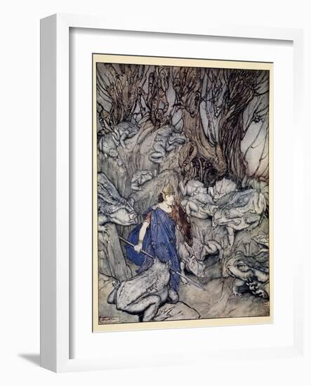 In the Forked Glen into Which He Slipped at Night-Fall He Was Surrounded by Giant Toads-Arthur Rackham-Framed Giclee Print