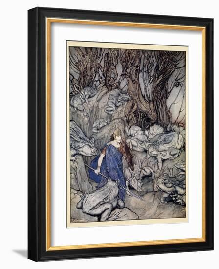 In the Forked Glen into Which He Slipped at Night-Fall He Was Surrounded by Giant Toads-Arthur Rackham-Framed Giclee Print