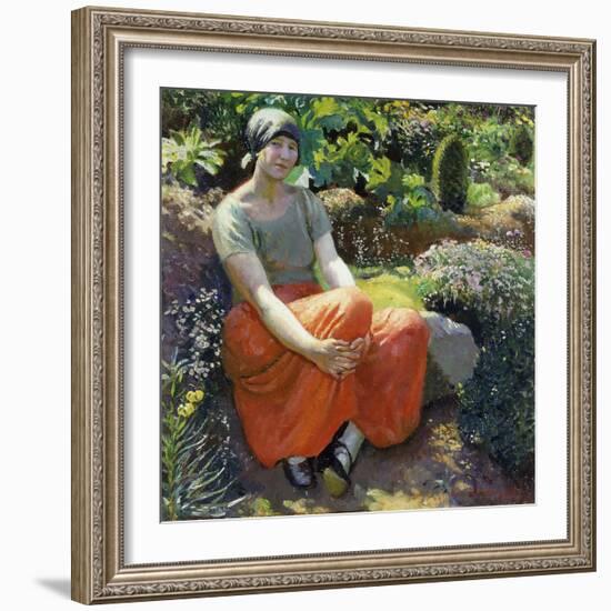 In the Garden, 1925 (Oil on Canvas)-Harold Harvey-Framed Giclee Print