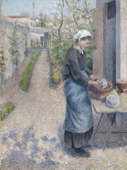 In The Garden At Pontoise A Young Woman Washing Dishes 1882