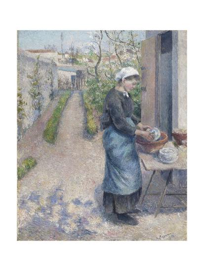 In The Garden At Pontoise A Young Woman Washing Dishes 1882