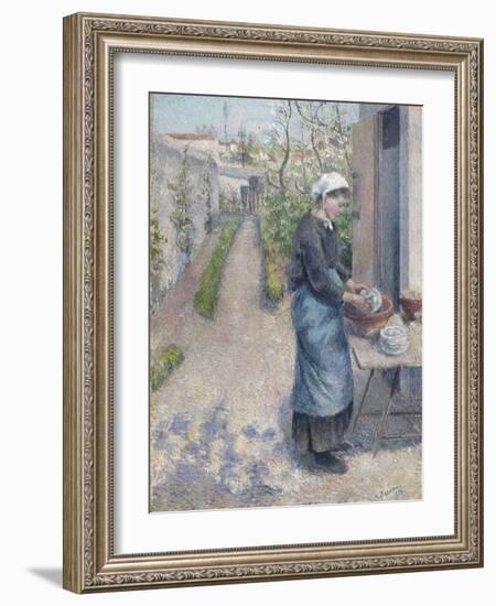 In the Garden at Pontoise: a Young Woman Washing Dishes, 1882-Camille Pissarro-Framed Giclee Print