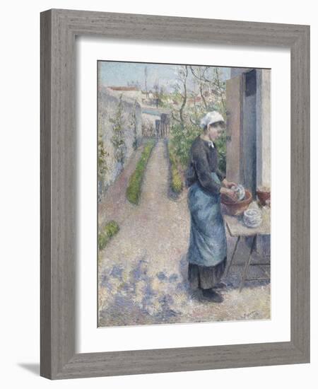 In the Garden at Pontoise: a Young Woman Washing Dishes, 1882-Camille Pissarro-Framed Giclee Print